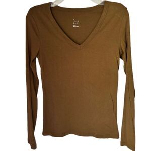 a. new day Clay Dirt V Neck Pima/Modal/Spandex Cotton Long Sleeve T Shirt S #Y